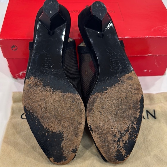 Charles Jourdan Black and Gold Kitten Heel Suede Mesh Square Gold Studs Size 7.5 - Picture 8 of 10